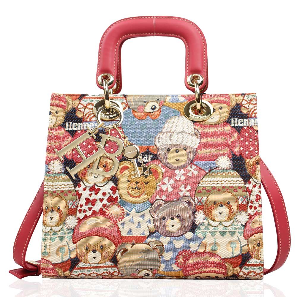 Henney Bear Top Handle handbags for women designer handbag cute bear tapestry handbag