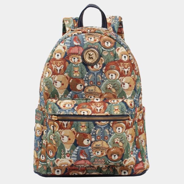 Tapestry Backpack from Henney Bead with elegant green color attires and team of bears